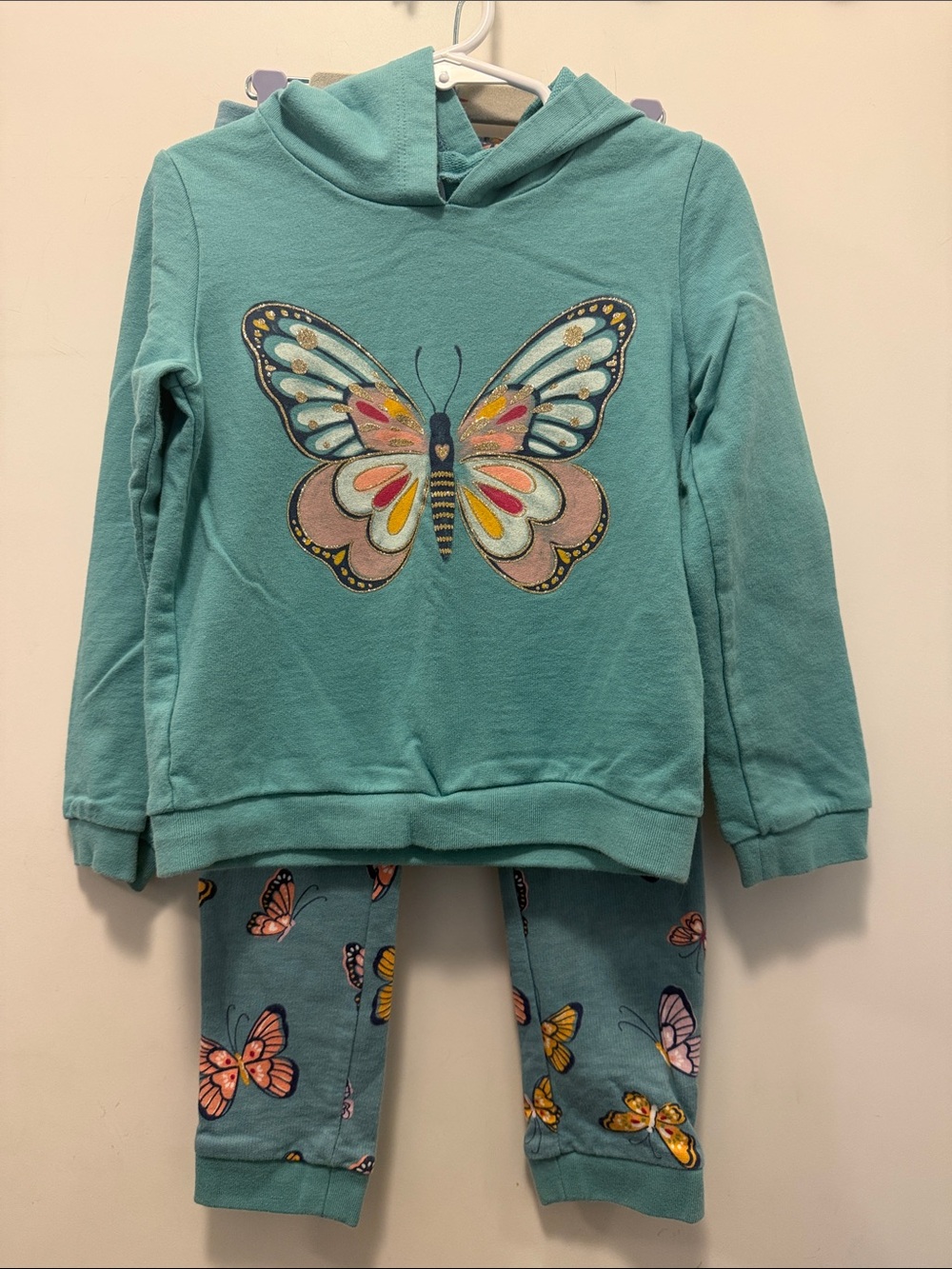Carter's Teal Blue Matching Butterfly Print Set - Leggings & Sweatshirt